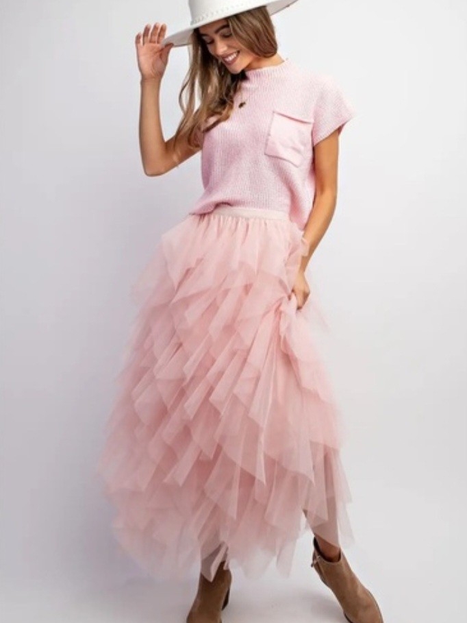 Soho Apparel Pink Layered Tulle Maxi Skirt